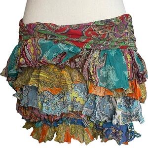 Zara Mini Ruffled Patchwork Skirt Blue Orange